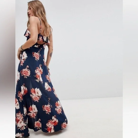 Band Of Gypsies Button Front Down Flounce Floral Maxi Dress ๐ - Picture 4 of 16